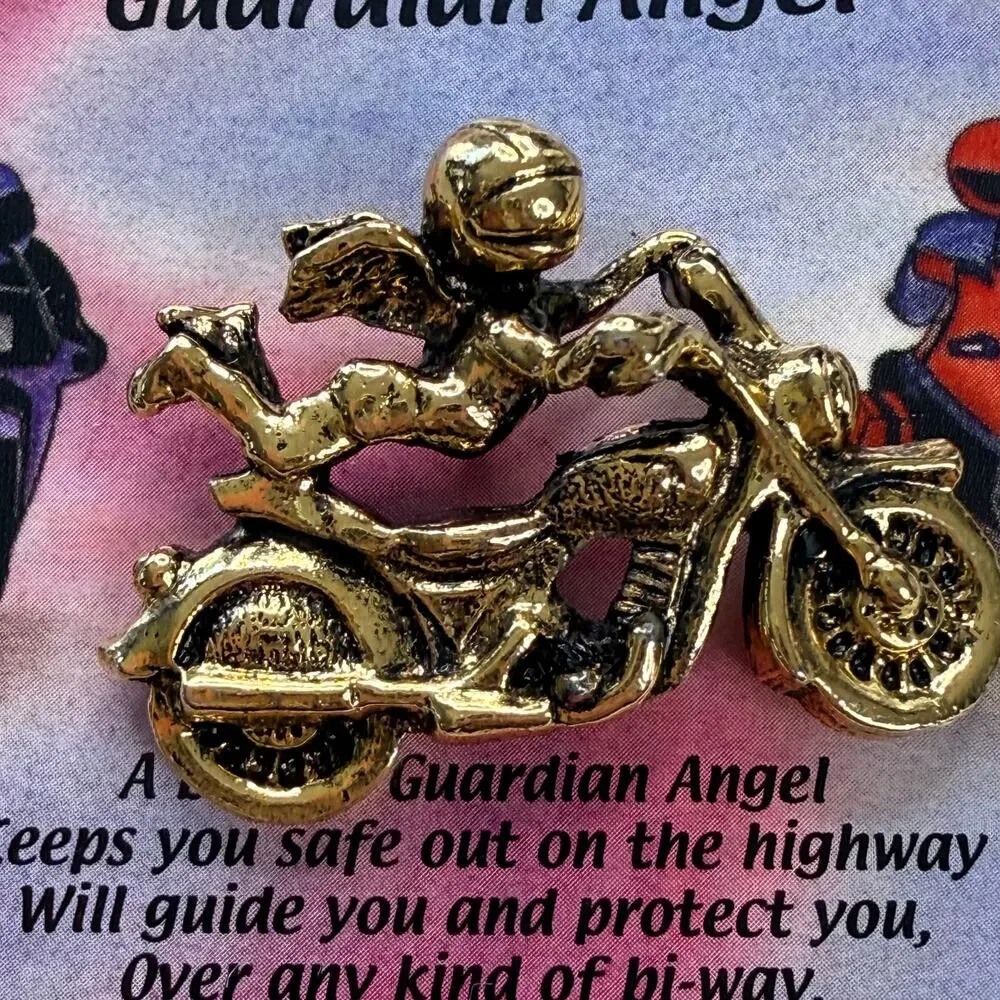 Vintage 1999 Cathedral Art Biker Guardian Angel Motorcycle Lapel Pin USA Rider